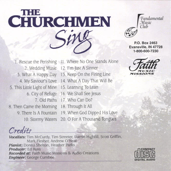 The Churchment Quartet -- The back cover of the Churchmen Sing CD